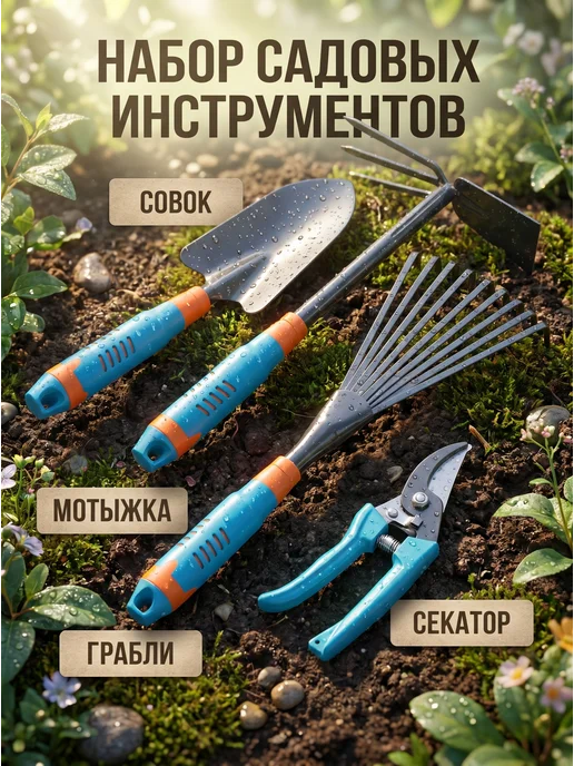 EIRENA Набор садовых инструментов, голубой, 4 шт