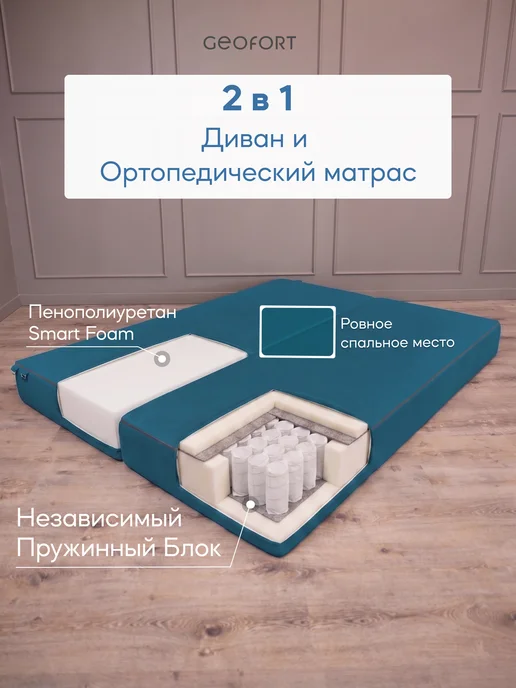 GEOFORT Диван бескаркасный двухспальный пружинный Бали 200х140, 200x140, синий, фото 4