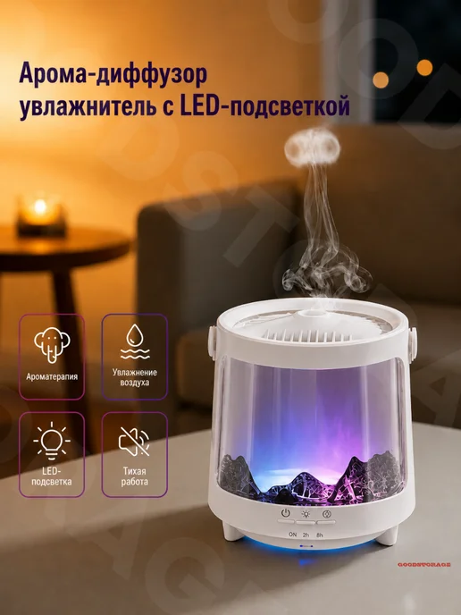 GOODSTORAGE Арома-диффузор увлажнитель с LED-подсветкой, белый, фото 2