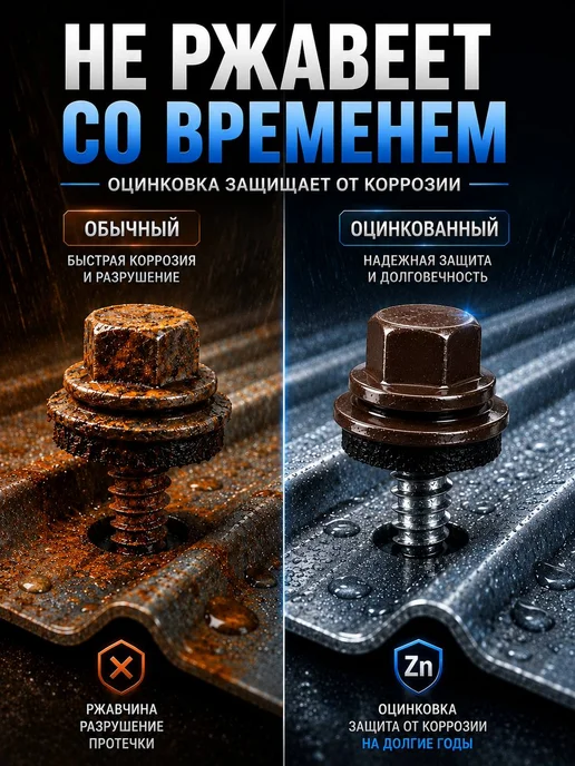 Нет бренда Саморез кровельный 5,5х19 шоколад RAL 8017 EPDM 300 шт, 5.5x19, 300 шт, фото 3