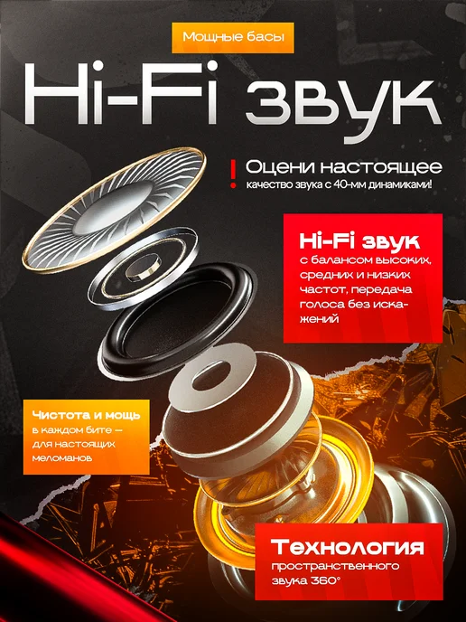 SMART PRESENT Наушники беспроводные большие игровые с шумоподавлением, черный, фото 3