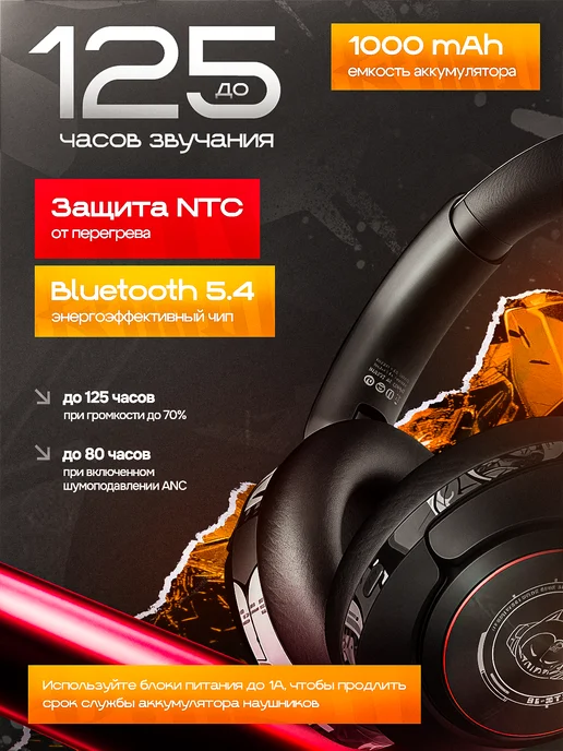 SMART PRESENT Наушники беспроводные большие игровые с шумоподавлением, черный, фото 8