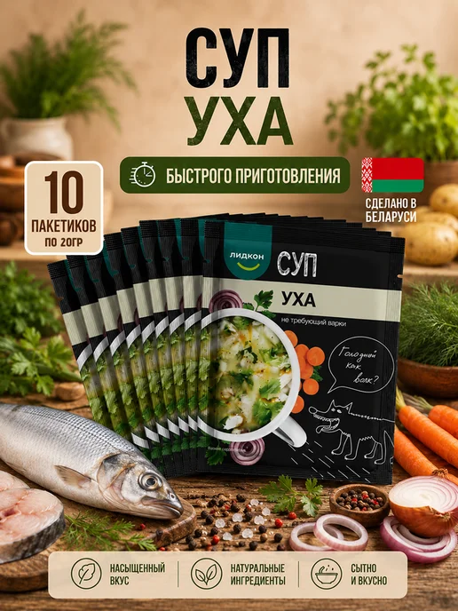 ЛИДКОН Суп быстрого приготовления уха, 10 шт