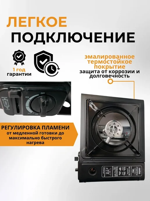 Газовая плита туристическая портативная, черный, фото 2