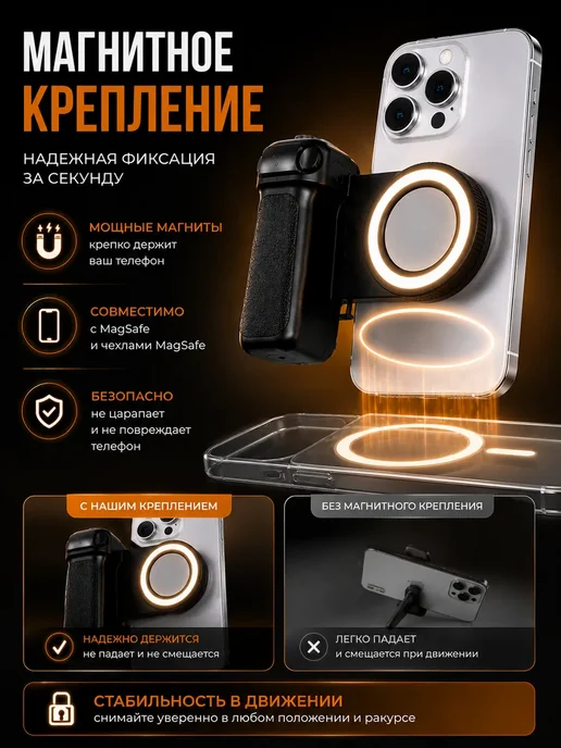 UAIA2006 Кольцевая лампа для телефона с Bluetooth кнопкой, черный, фото 4