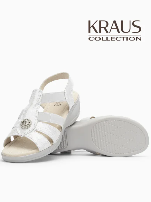 KRAUS Collection Босоножки женские белые на танкетке, серый, фото 7