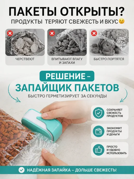 Kiz77 Портативный мини запайщик пакетов с резаком, белый, фото 2