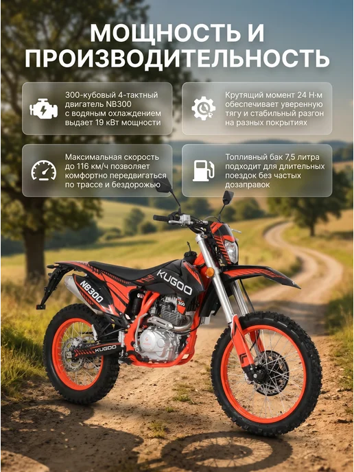KUGOO Бензиновый мотоцикл NB-300 (водяное охлаждение), черный, фото 2