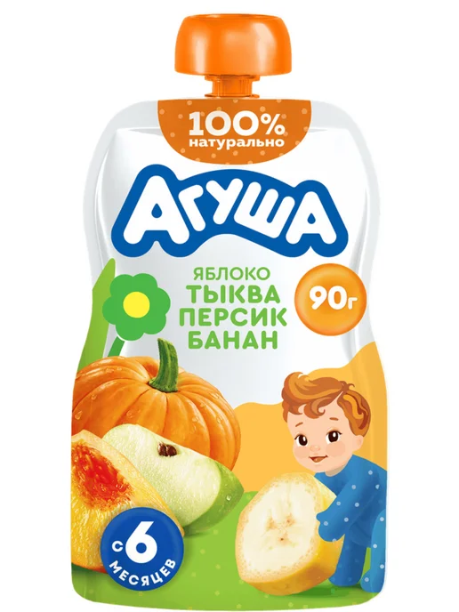Агуша Пюре детское Яблоко, тыква, персик, банан, 90г, 12шт, 90 г, 6 шт, фото 2