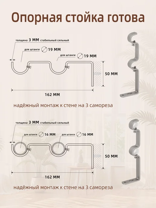 Двухрядный Kарниз, 210 см, бесшумный, серый, фото 7