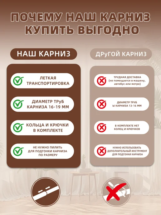 Двухрядный Kарниз, 210 см, бесшумный, коричневый, фото 4