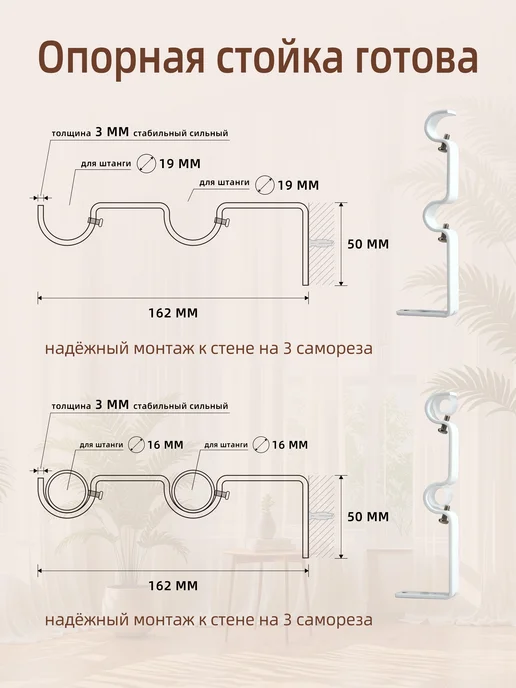 Двухрядный Kарниз, 320 см, бесшумный, белый, фото 7
