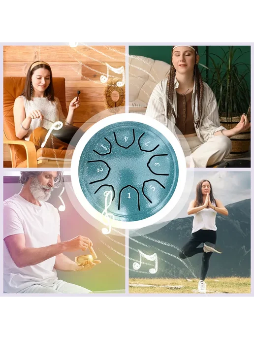 Steel Tongue Drum 4.5" 8 нот, Handpan, зеленый, для музыки, зеленый, фото 4