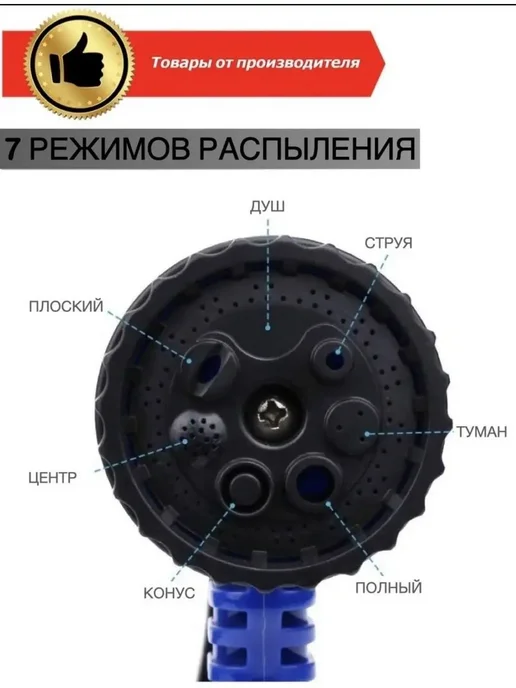 шланг поливочный садовый растягивающий, синий, фото 5