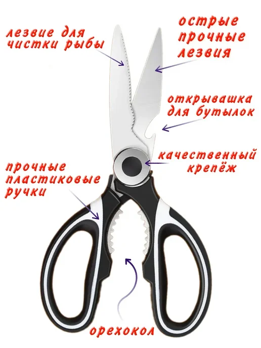Ножницы кухонные универсальные хозяйственные для кухни, вариант, фото 4