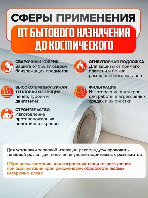 Огнеупорная кремнеземная ткань негорючая 0,2х1 м, 0.2x1 м, фото 4