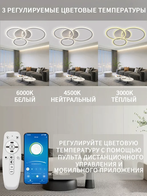 AY HOME Люстра потолочная светодиодная с пультом управления, белый, фото 4