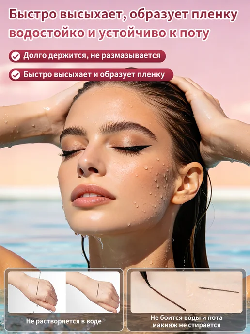 Подводка для глаз черная водостойкая, черный, фото 2