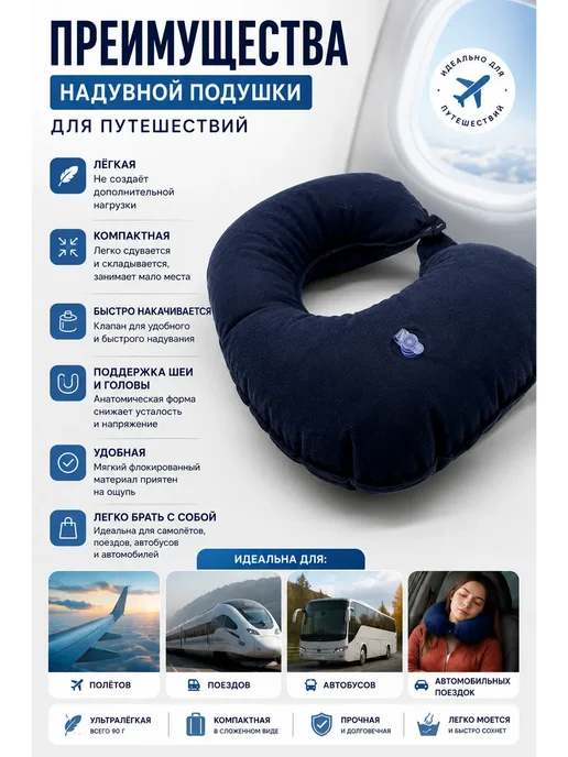 АЛЯНА Дорожная надувная подушка, синий, фото 2