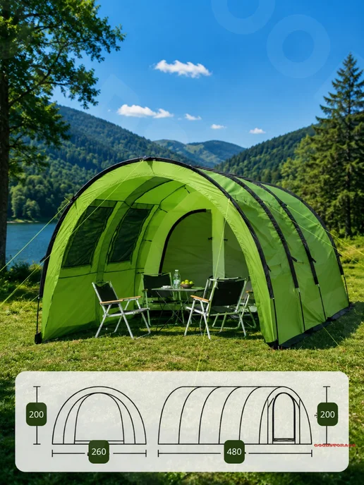 GOODSTORAGE Кемпинговая палатка 4-х местная, зеленый, фото 2