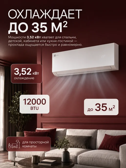 Denko Кондиционер сплит-система 12 настенный до 35 м² DE-12B, 35 м, фото 2