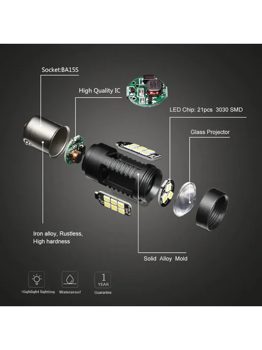 XSTORM Светодиодные лампы P21W BA15S 21 3030SMD Белый 12В 2шт, 2 шт, фото 2