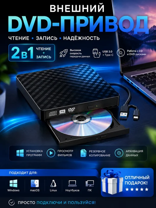 Внешний DVD привод для ноутбука чтение дисков, вариант