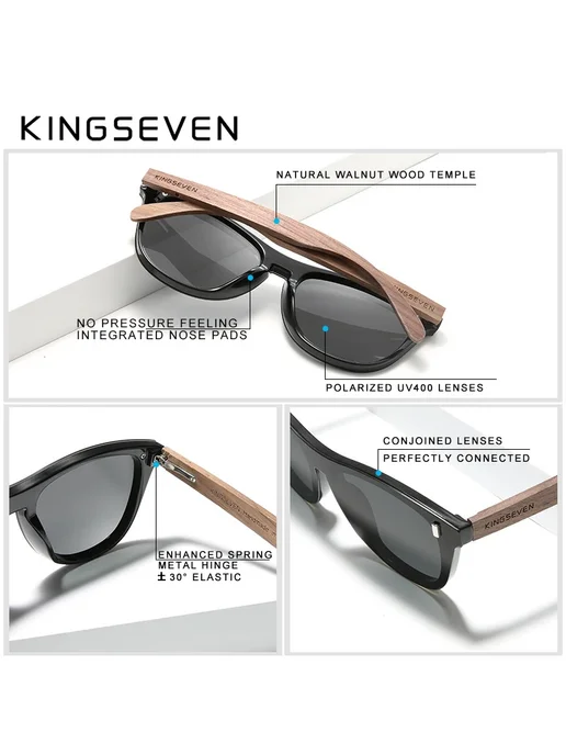 KingSeven Винтажные деревянные солнцезащитные очки UV400 Bl, вариант, фото 3