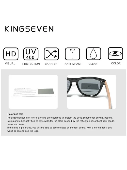 KingSeven Винтажные деревянные солнцезащитные очки UV400 Bl, вариант, фото 4