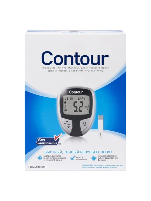 Contour Глюкометр для контроля глюкозы крови, Контур