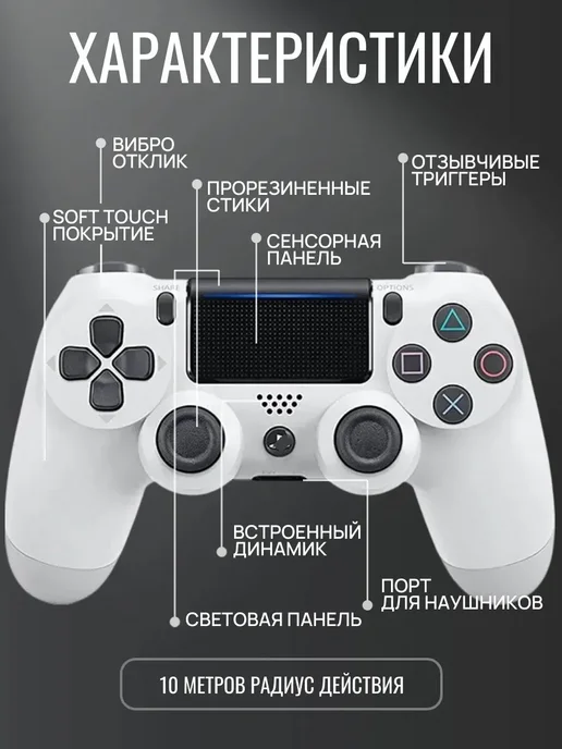 Геймпад для Playstation 4 и ПК беспроводной игровой, белый, в упаковке 600 г, фото 6