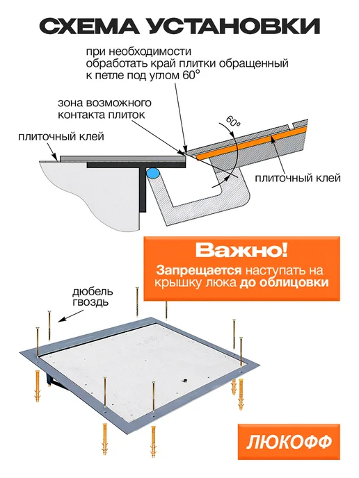 Lukoff Люк напольный ревизионный под плитку Погреб 70х80П см, 70x80, фото 5