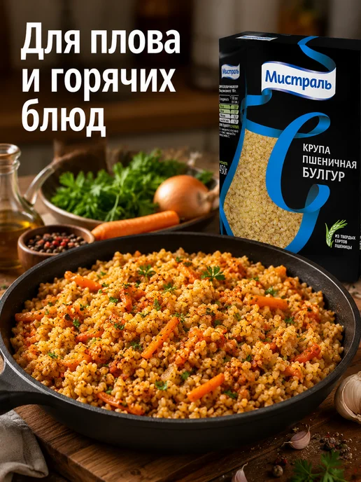 эм-1 Булгур Мистраль крупа пшеничная 500 г для гарнира и плова, 1500 г, фото 3