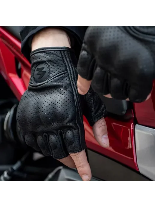 MOGEBIKE Мотоциклетные Перчатки с открытыми пальцами, кожаные перчатк, черный, фото 2