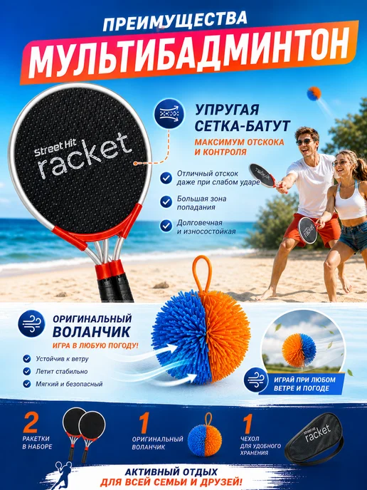 Набор для бадминтона Мультибадминтон 2 ракетки, черный, фото 2