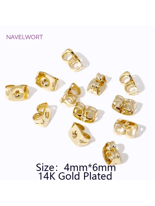 NAVELWORT Заглушки для сережек 14K Gold Plated 4mm*6mm, золотой
