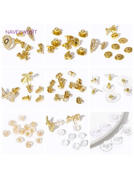 NAVELWORT Заглушки для сережек 14K Gold Plated 4mm*6mm, золотой, фото 7
