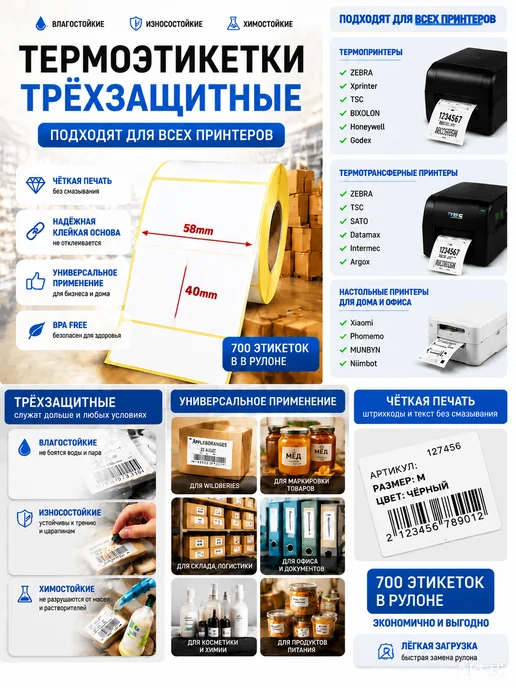 термоэтикетки 58x40 топ 2800 шт, 58x40, 2800 шт, фото 6
