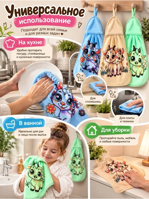 ZASHOP Полотенца кухонные символ 2027 года козы новый год, вариант, фото 2