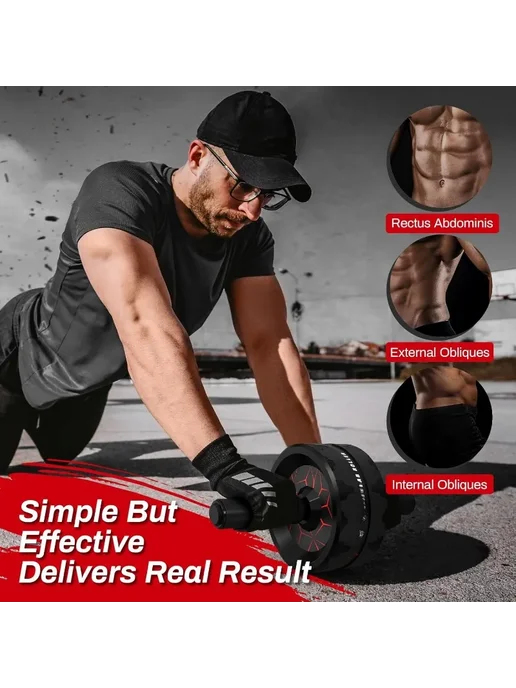 Нет бренда Ролик для пресса 2-х колесный Ab Roller, черный, черный, фото 3