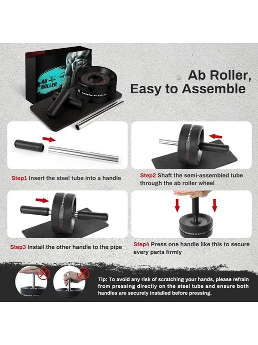 Нет бренда Ролик для пресса 2-х колесный Ab Roller, черный, черный, фото 5