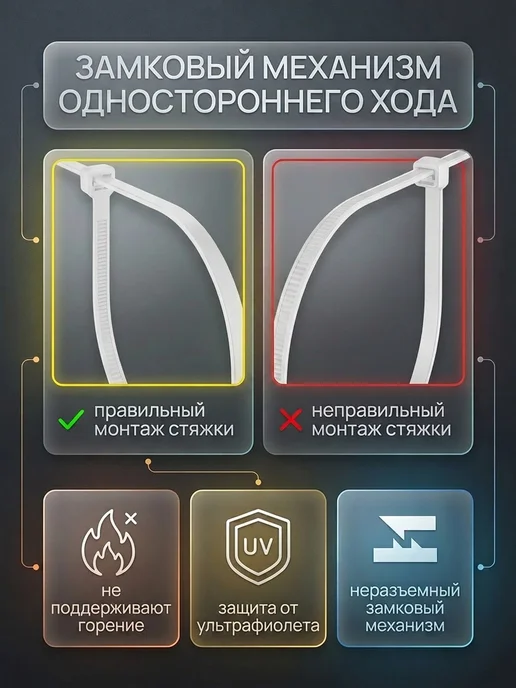 Стяжки пластиковые хомуты нейлоновые 3,6х250мм белые, 3.6x250 мм, фото 4