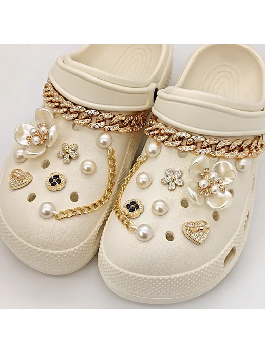 Нет бренда Подвески для обуви с цветочным жемчугом для Crocs, комплект, белый, фото 2