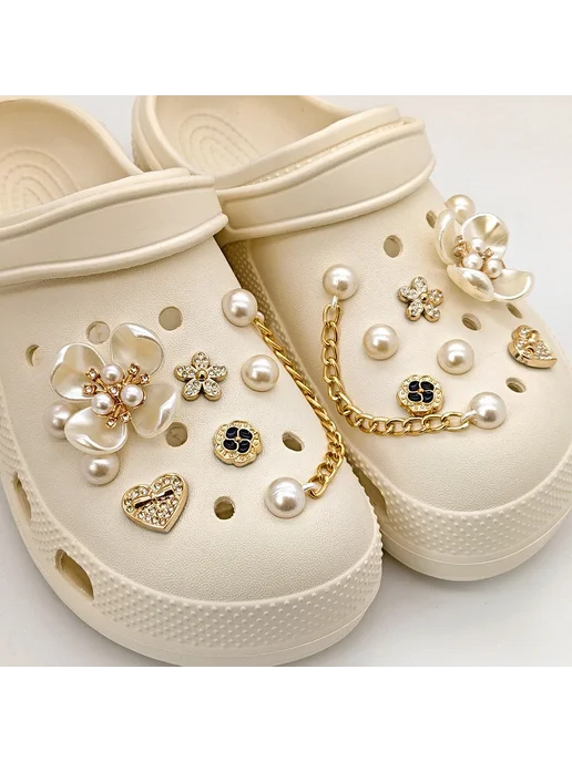 Нет бренда Подвески для обуви с цветочным жемчугом для Crocs, комплект, белый, фото 3