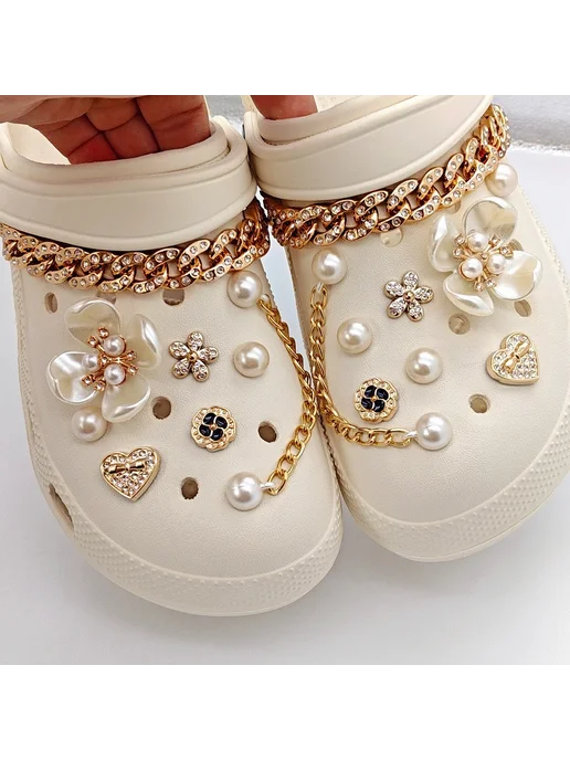 Нет бренда Подвески для обуви с цветочным жемчугом для Crocs, комплект, белый, фото 4