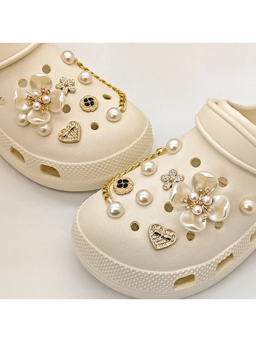 Нет бренда Подвески для обуви с цветочным жемчугом для Crocs, комплект, белый, фото 5