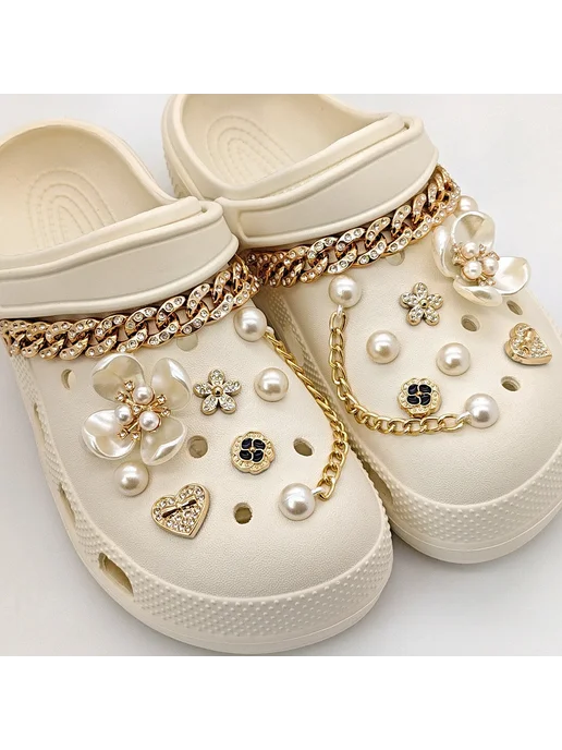Нет бренда Подвески для обуви с цветочным жемчугом для Crocs, комплект, белый, фото 6
