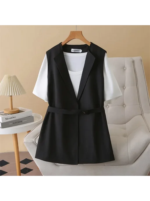 youyou Женский жилет XXXL полиэстер однотонный, черный, фото 2