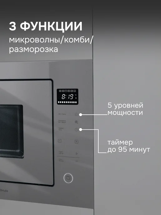 Zigmund & Shtain Микроволновая печь встраиваемая серая BMO 15.252 G, 15,252 г, фото 5