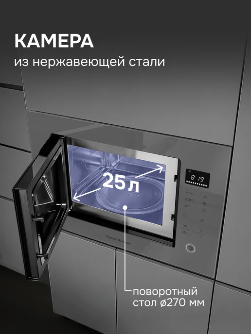 Zigmund & Shtain Микроволновая печь встраиваемая серая BMO 15.252 G, 15,252 г, фото 8
